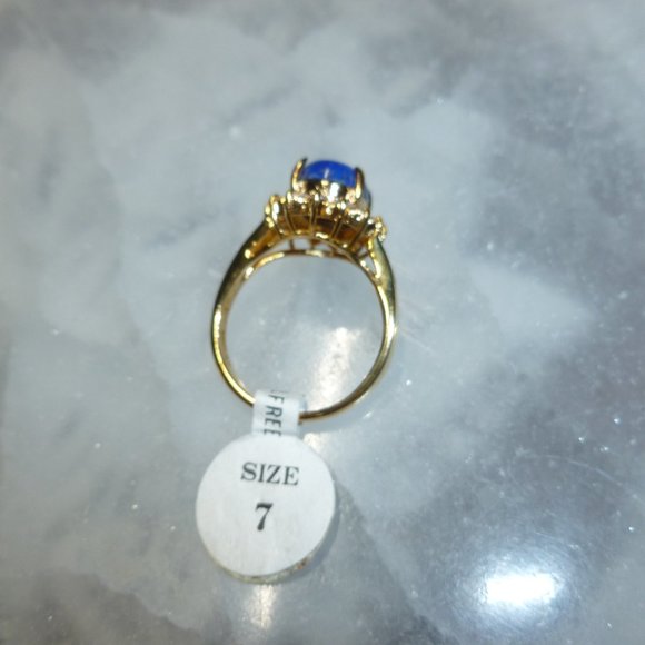 18k Yellow Gold EP Lapis Lazuli Swarovski Crystals Designer Dolphin Ore Size 7 - Picture 6 of 10